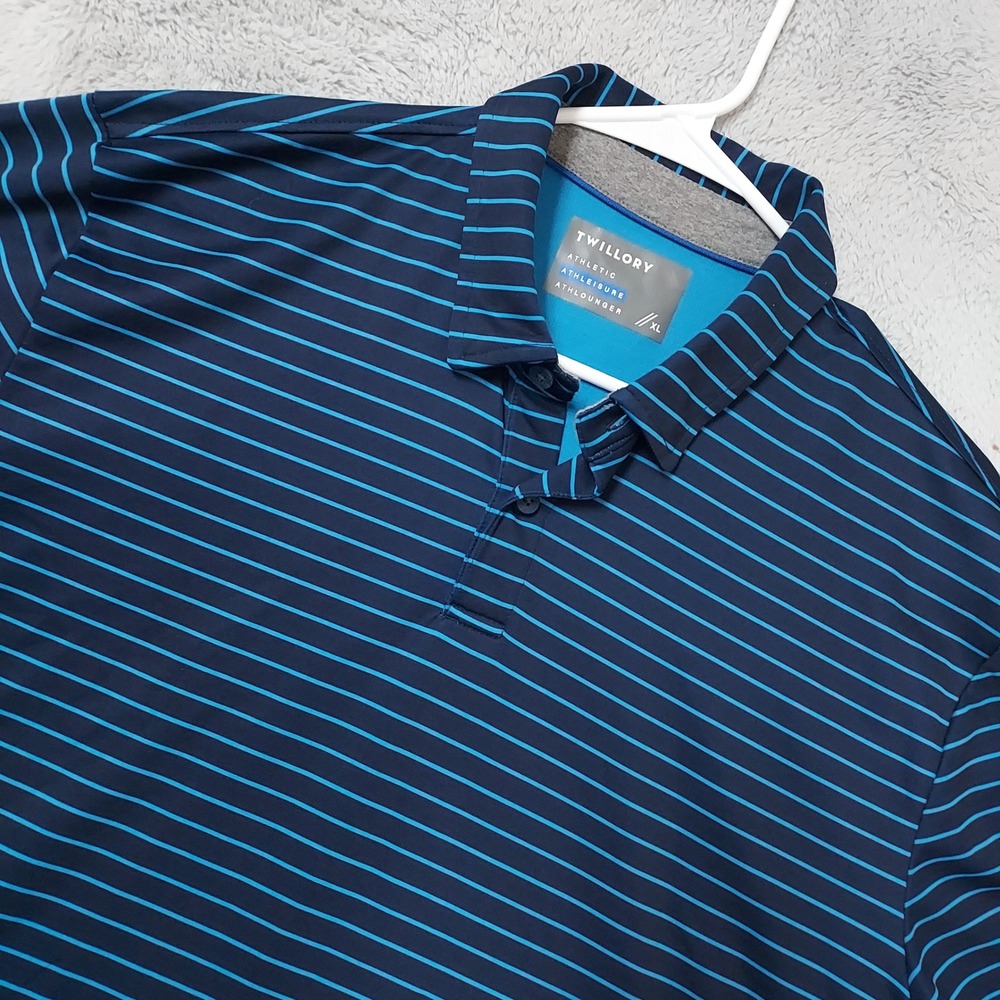 Twillory Polo Shirt Mens XL Athleisure Striped Short Sleeve Blue Performance